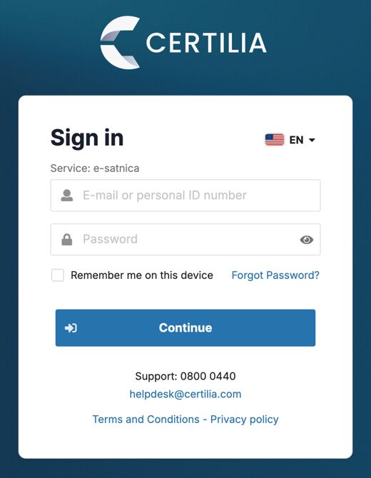 Certilijin ekran za prijavu: e-mail ili OIB i lozinka